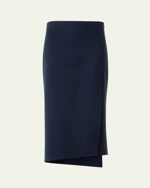 Asymmetric Trapezoid Wool Flannel Double-Face Midi Skirt